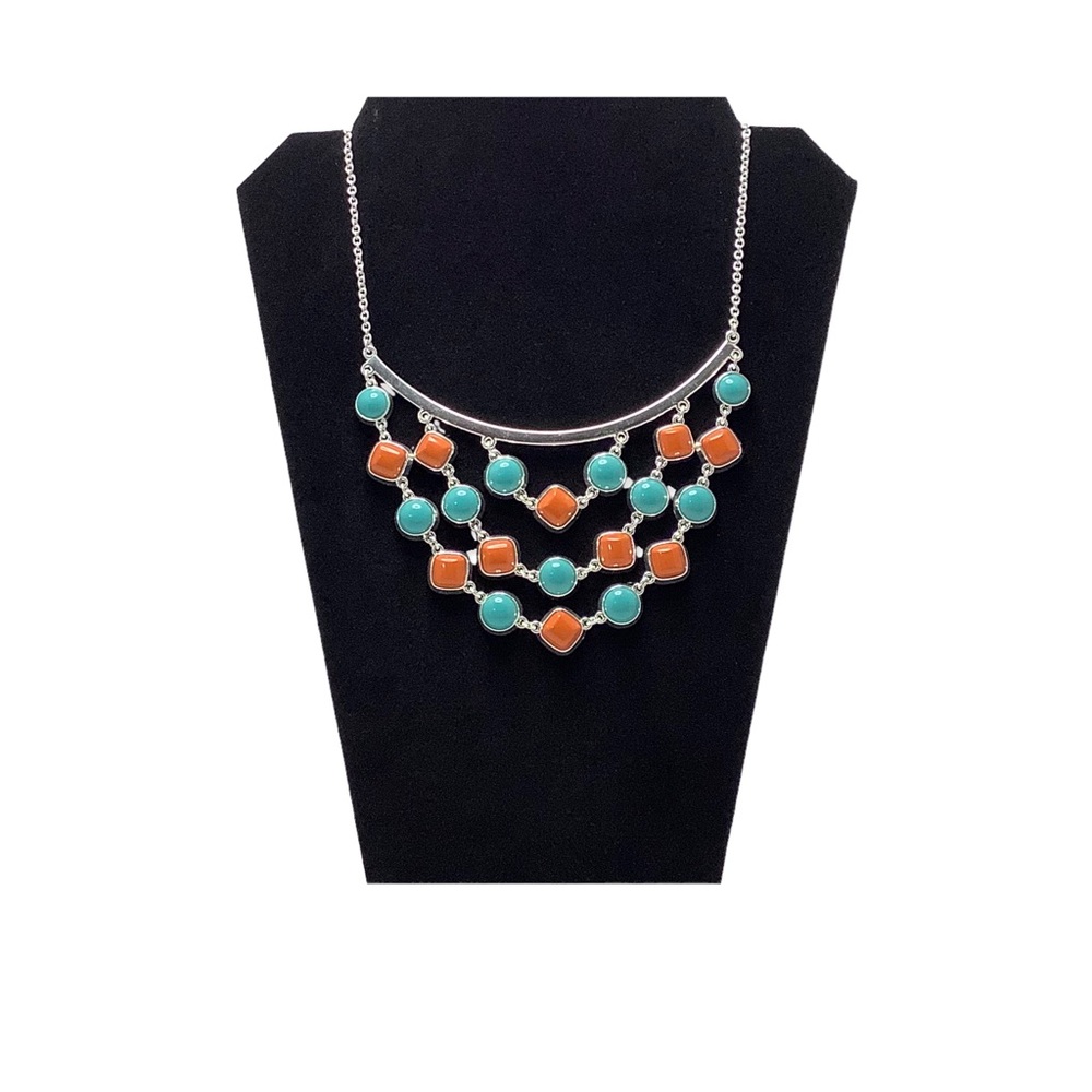 Faux Coral & Turquoise 3-Tier Necklace